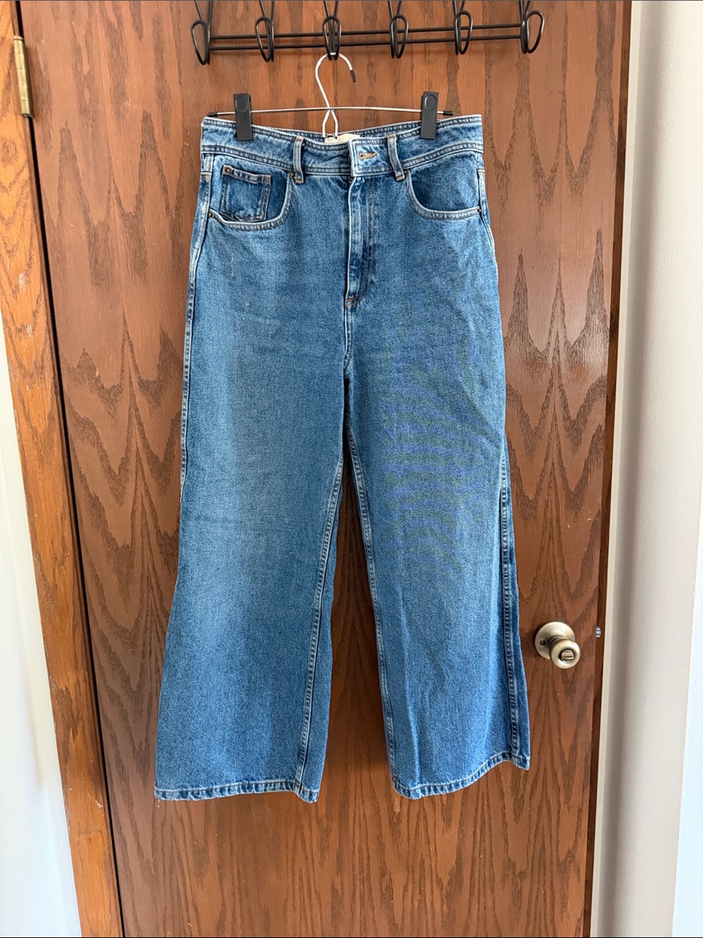 Sezane Mid-Blue le crop Wide-Leg Denim Jeans